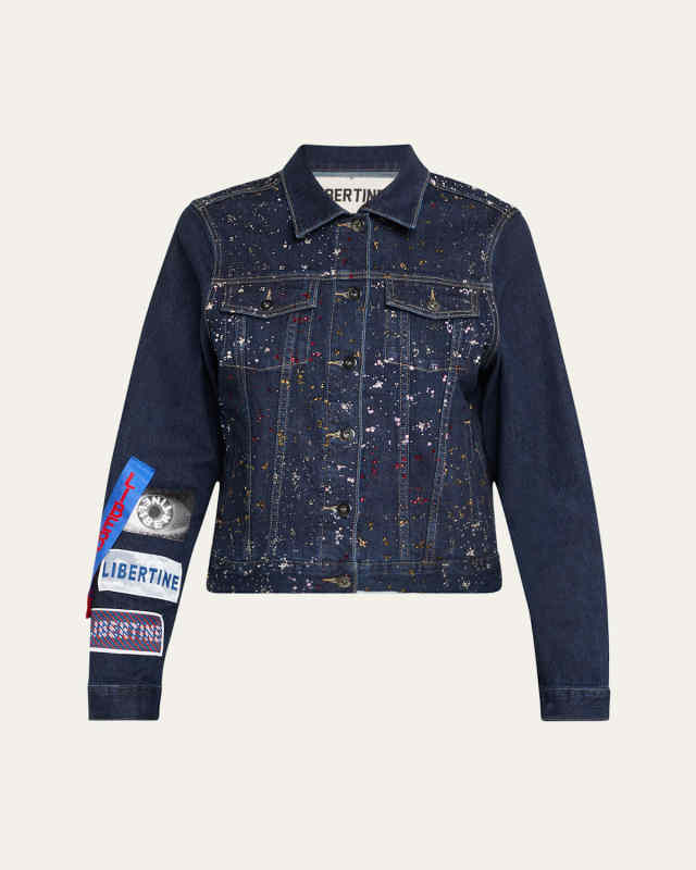 Meteor Shower Embellished Label-Print Denim Jacket